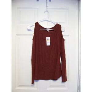 Selfie Burgundy Cold Shoulder Long Sleeve Pullover Sweater Size S